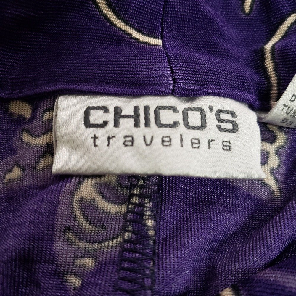 Chicos Travelers Womens Artsy Asain Babydoll Top Size 2 L‎ Purple Stretch Modest - Picture 3 of 9